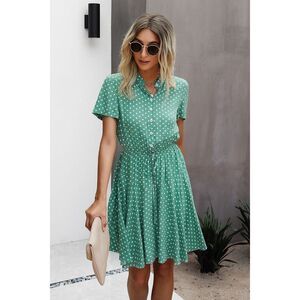Stella Green Polka Dot Dress Size L Short Sleeve